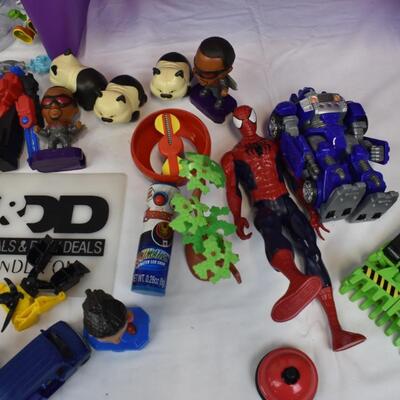 Lot of Toys: Assorted Action Figures, Purple Lap Desk, Marvel