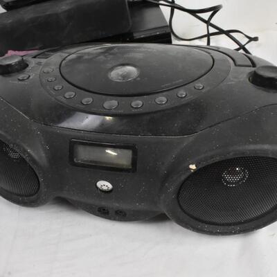 Apple Earbuds, 2 Sony DVD Players, Memorex Radio/CD Player, Philips Sound Bar