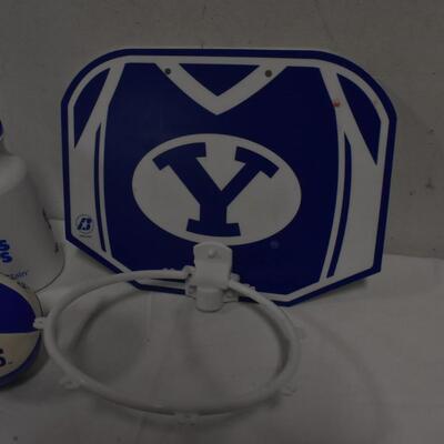 BYU Merch: Small Basketball Hoop, Small Ball, Waterbottle, Drawstring Bag