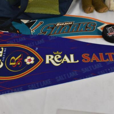 Jazz Duffel Bag, Jazz Bear Stuffed Animal, Bees and Utah Cups, Real SLC Flag