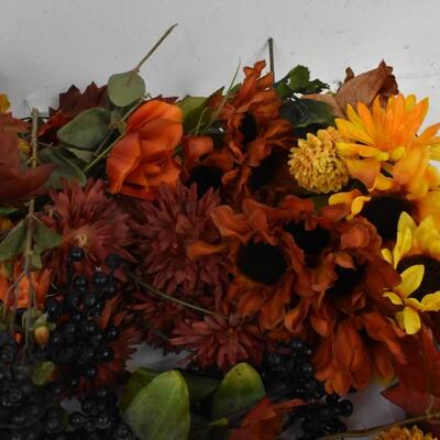 Faux Floral stems/berries leaves: Fall Chrysanthemums, Dahlias, Sunflowers