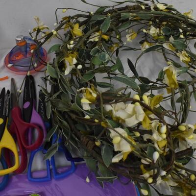 Craft lot: Creative Memories, decorative scissors, garland, foam sheets, ribbon
