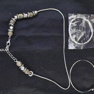 13 pc Costume Jewelry Items Various Charm Bracelets/Necklaces + Other Unique Pieces, Gold & Silver Toned