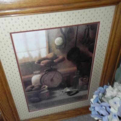 LOT 129 FAUX TREE AND FRAMED PRINT