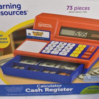 Calculator Cash Register Toy, WORKS, missing notepad/some coins stuck inside