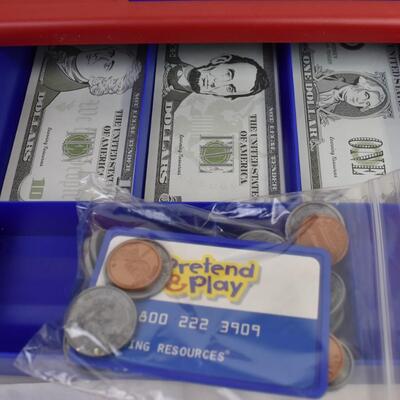 Calculator Cash Register Toy, WORKS, missing notepad/some coins stuck inside