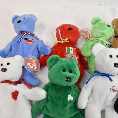10 Ty 8" Beanie Babies: Liberty, Little Star, America, 1 w/no tag