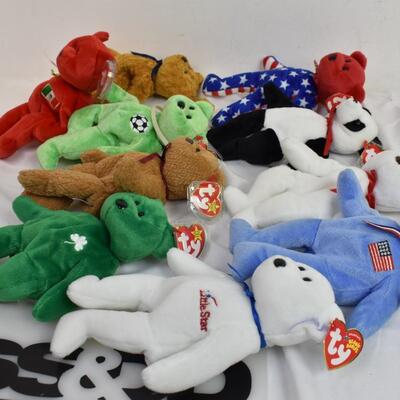 10 Ty 8" Beanie Babies: Liberty, Little Star, America, 1 w/no tag