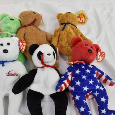 10 Ty 8" Beanie Babies: Liberty, Little Star, America, 1 w/no tag