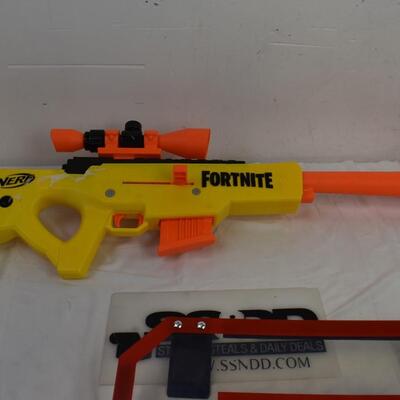 Nerf Fortnite Rifle (missing bullets), Mini Basketball Hoop (LED Partially) Used