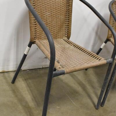 2 Outdoor Chairs: Black Metal with Brown Plastic