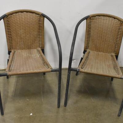 2 Outdoor Chairs: Black Metal with Brown Plastic