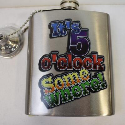 7 oz Stainless Steel Flask "5:00 Somewhere"  and 10 Bobber Stops - New