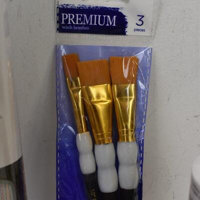 11 pc Craft Lot: Paint brushes, coasters, beads, trims, petals - New