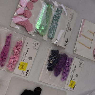 11 pc Craft Lot: Paint brushes, coasters, beads, trims, petals - New