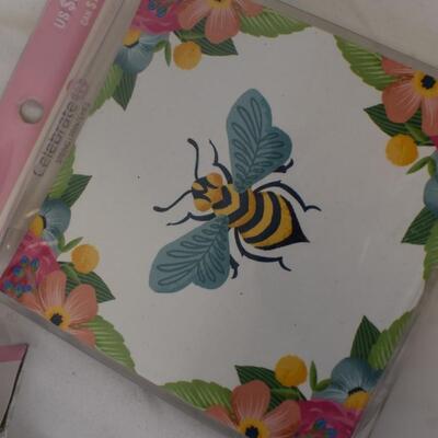 11 pc Craft Lot: Paint brushes, coasters, beads, trims, petals - New