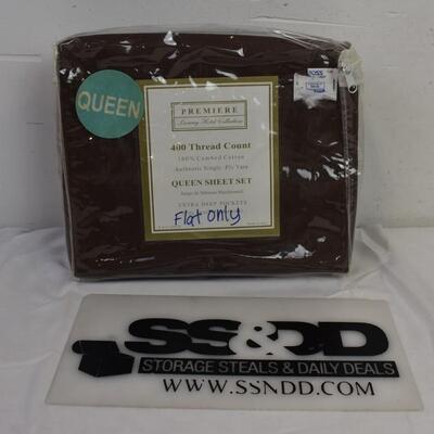 1 Flat Queen Size Sheet 400 Thread Count Dark Brown. - New