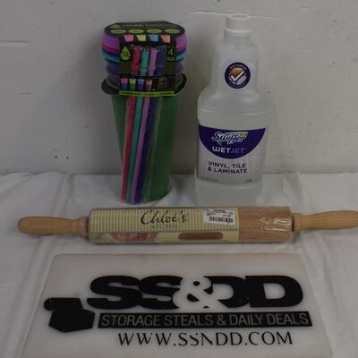 WetJet Refill, 4 pk 24 oz Colored Tumblers, 10 inch rolling pin. - New