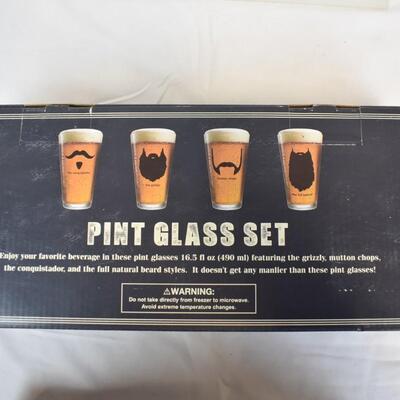 4 Pint Glasses Set, Beard Styles - New