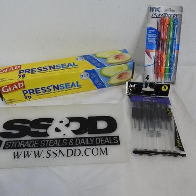 2 Packs of Pens, Glad Sealing Wrap -New