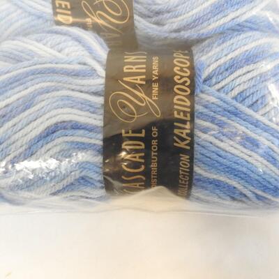 8 Skeins Yarn: 6 Cascade Kaleidoscope Blue. Baby Bee White & Baby Blue - New