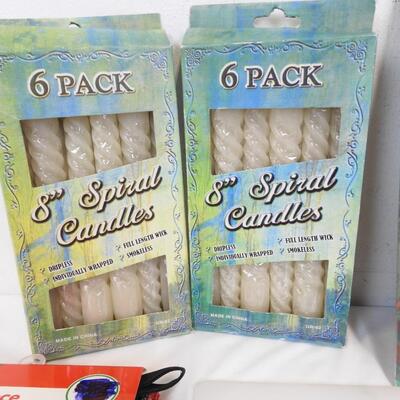 9 pc Christmas Decor: Kitchen Towels, Plates, Napkins. Stationery, Candles - New