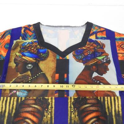 Women's Long Tunic Shirt with front Pockets. Pixelated Faces Design, XL - New