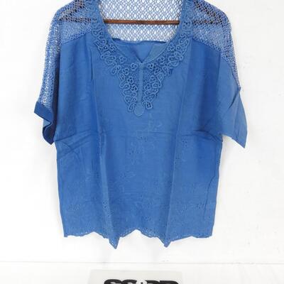 Blue Eyelet & Lace Women's Shirt, approx size XL/2XL - New