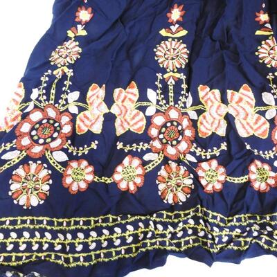 Women's Navy Blue Dress with Belt. Embroidery Print 5XL, Waist 32"-52" - New