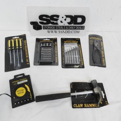 Smart Value Workshop Tools: Screwdrivers, Socket Set, Pliers, Tape, Hammer - New