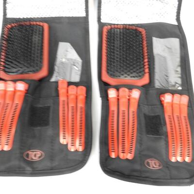 Qty 2 Hot Hair Tools Cool Carry Bag with Brush, Comb & Styling Clips - New