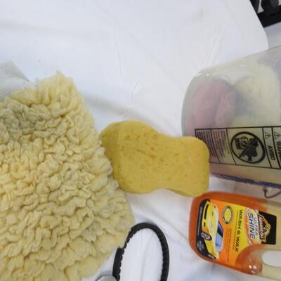 13 pc Car Accessory & Wash Items: Steering Wheel, Drive Belt, Wash & Wax Soap