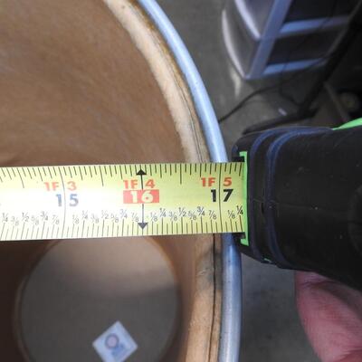 34 Gallon Drum with Locking Lid 17" Round  35" deep Great for storing quilts,