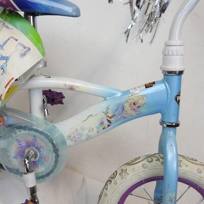12" Wheel Kid Bike with Frozen Decals.  Rider Height: 2'0"-3' 2" Good Condition