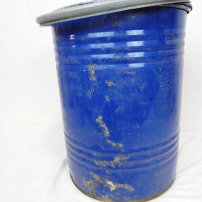 5 Gallon (?) Metal Drum: 13.5" Round, 17" High, Fair Condition, Blue with Rust