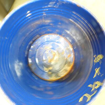 5 Gallon (?) Metal Drum: 13.5" Round, 17" High, Fair Condition, Blue with Rust