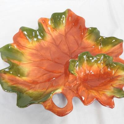Tablecloth, Fall Leaf Platter: Tablecloth is 120x256, Platter Has Some Chips