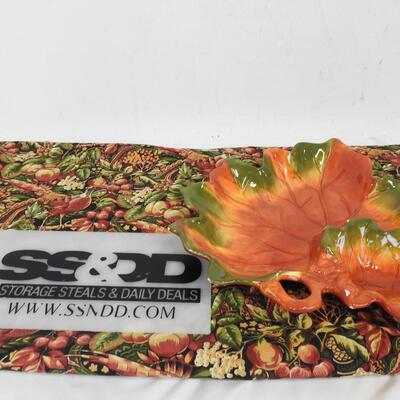 Tablecloth, Fall Leaf Platter: Tablecloth is 120x256, Platter Has Some Chips