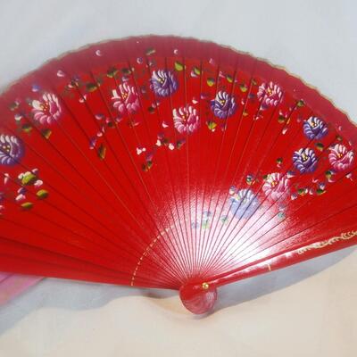 Hand-Painted Wood and Fabric Fans