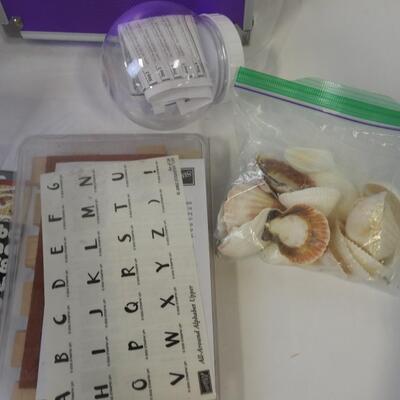 18+ Craft Lot: Red Mesh, Buttons, Seashells, Stamps, Pins