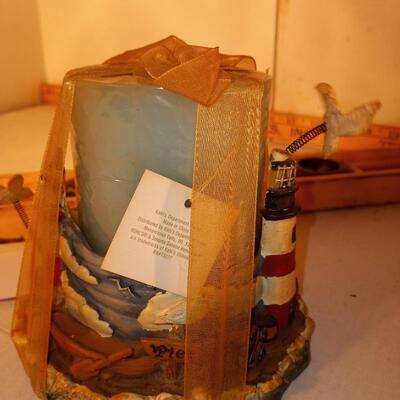 Nautical Lighthouse  Sea Gulls Round Candle Holder