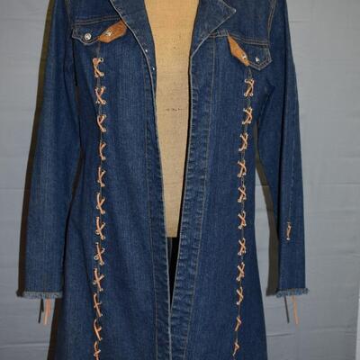 Denim Long Jacket w/ suede braid