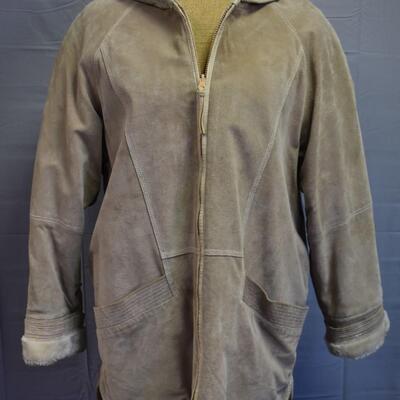 Tan Suede Jacket lined with fur w/ hoode
