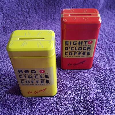 Pair of Vintage Coffee Bank Tins