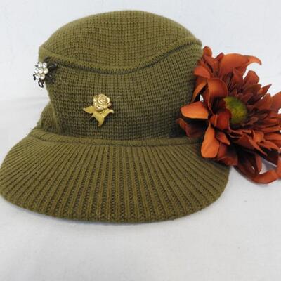 Otto Cap w/ Bob Dylan Embroidery On Back, Avocado Green Color, good Condition