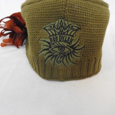 Otto Cap w/ Bob Dylan Embroidery On Back, Avocado Green Color, good Condition