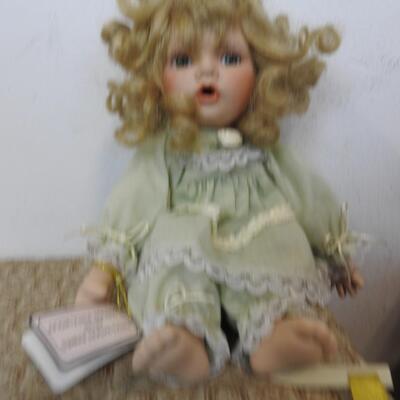 2 Porcelain Dolls w/Vintage Hat Box Style Cases, Additional Clothing, Fan