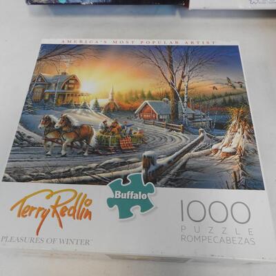 5 Puzzles: Buffalo Terry Redlin, World's  Smallest 1000pc Puzzle, Starry Night