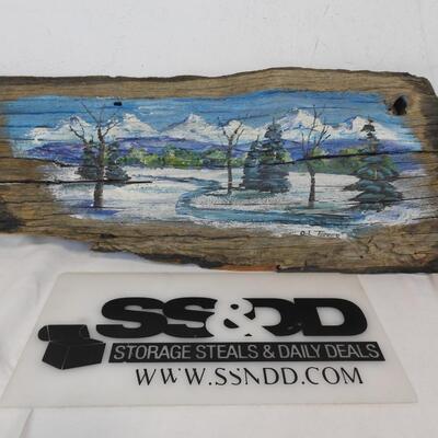 Painted Winter Scene On Piece Of Wood, Artist O. L. Turner
