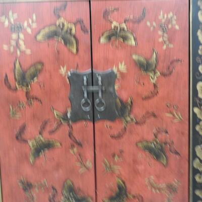 Asian Style Standing Wood Cabinet w/ 2 Shelves, Solid, 33x 2-3/4 x15